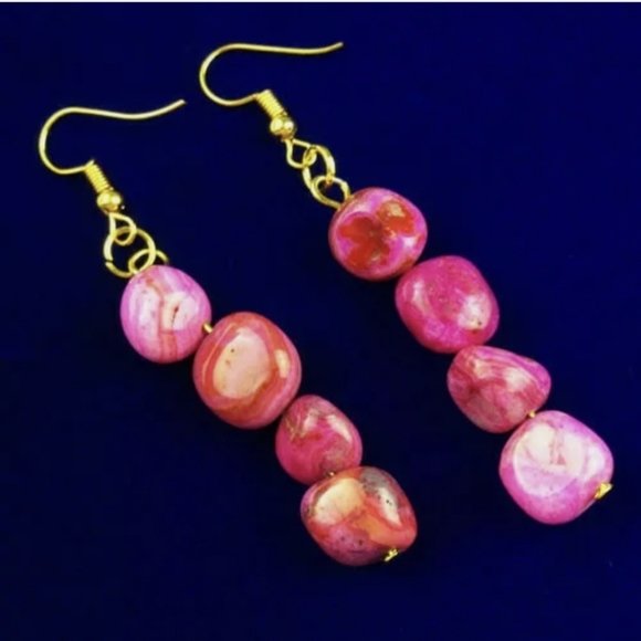 New Crazy Lace Agate Freeform Dangle Earrings. - Picture 2 of 13